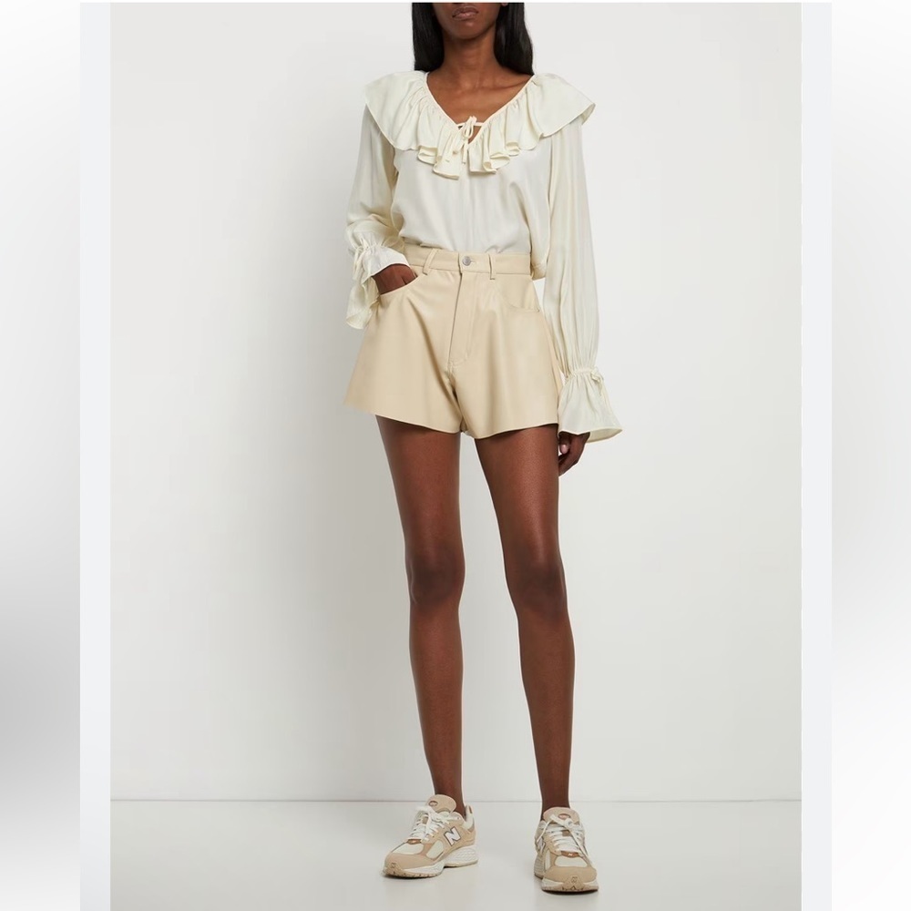 WeWoreWhat Cream Ruffled V-neckline Long Sleeve Relaxed Fit Blouse Size S